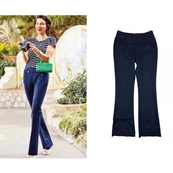 CAbi Mariner Trouser Dress Pants Size 4 Sailor Buttons Side Zip Stretch Navy - Picture 8 of 11